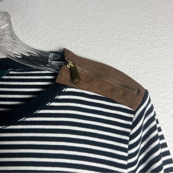 Lauren ralph lauren L Black White Stripe Faux suede patch elbow zip shoulder - Picture 5 of 9